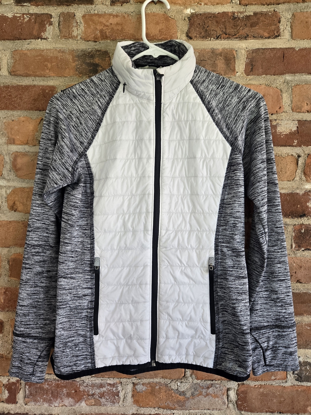 Eddie Bauer Quilted Hybrid Jacket in White and Gray